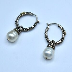 Genuine BARBARA BIXBY 925 & 18k Gold Cultured Freshwater Pearl Hoop Earrings